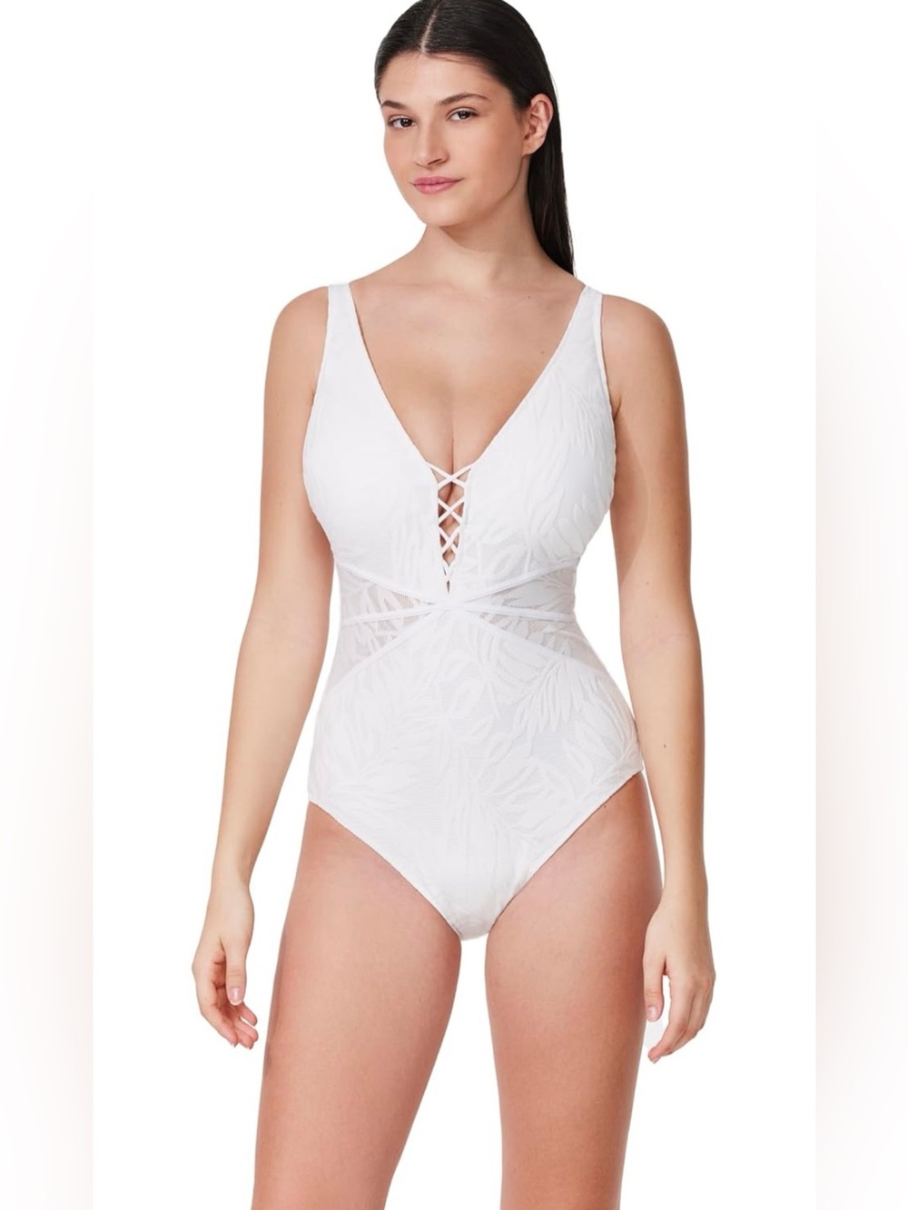 Profile by Gottex Textured V-Neck D-Cup One Piece Front & Back Lining Soft Cup